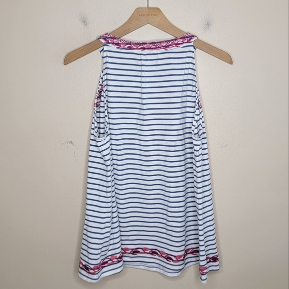 THML | Blue & White Striped Tank Top with Red Pink Embroidery Size Large - Picture 5 of 6